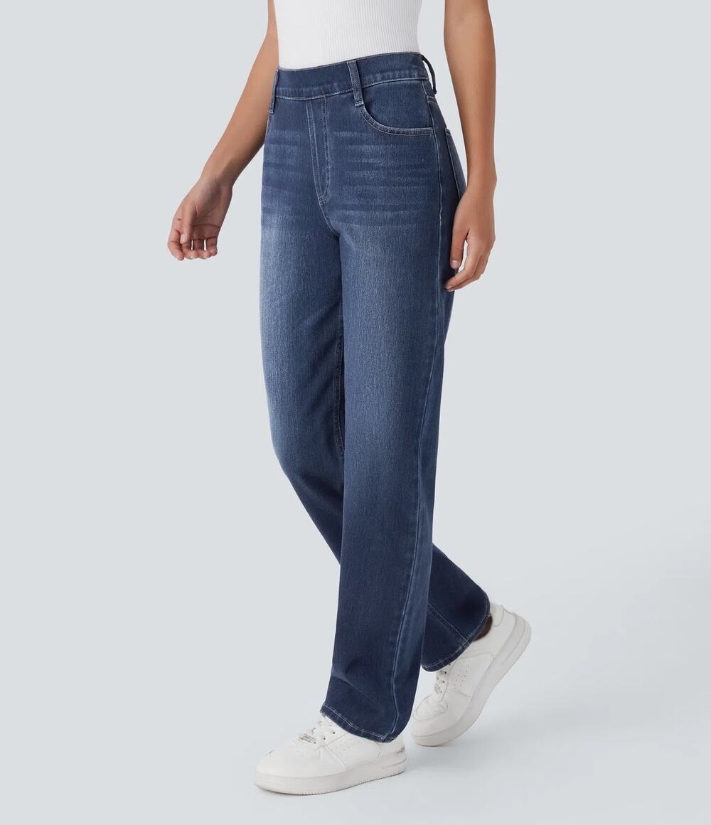 Halara Flex High Waisted Pockets Straight Leg Washed Casual Jeans XL